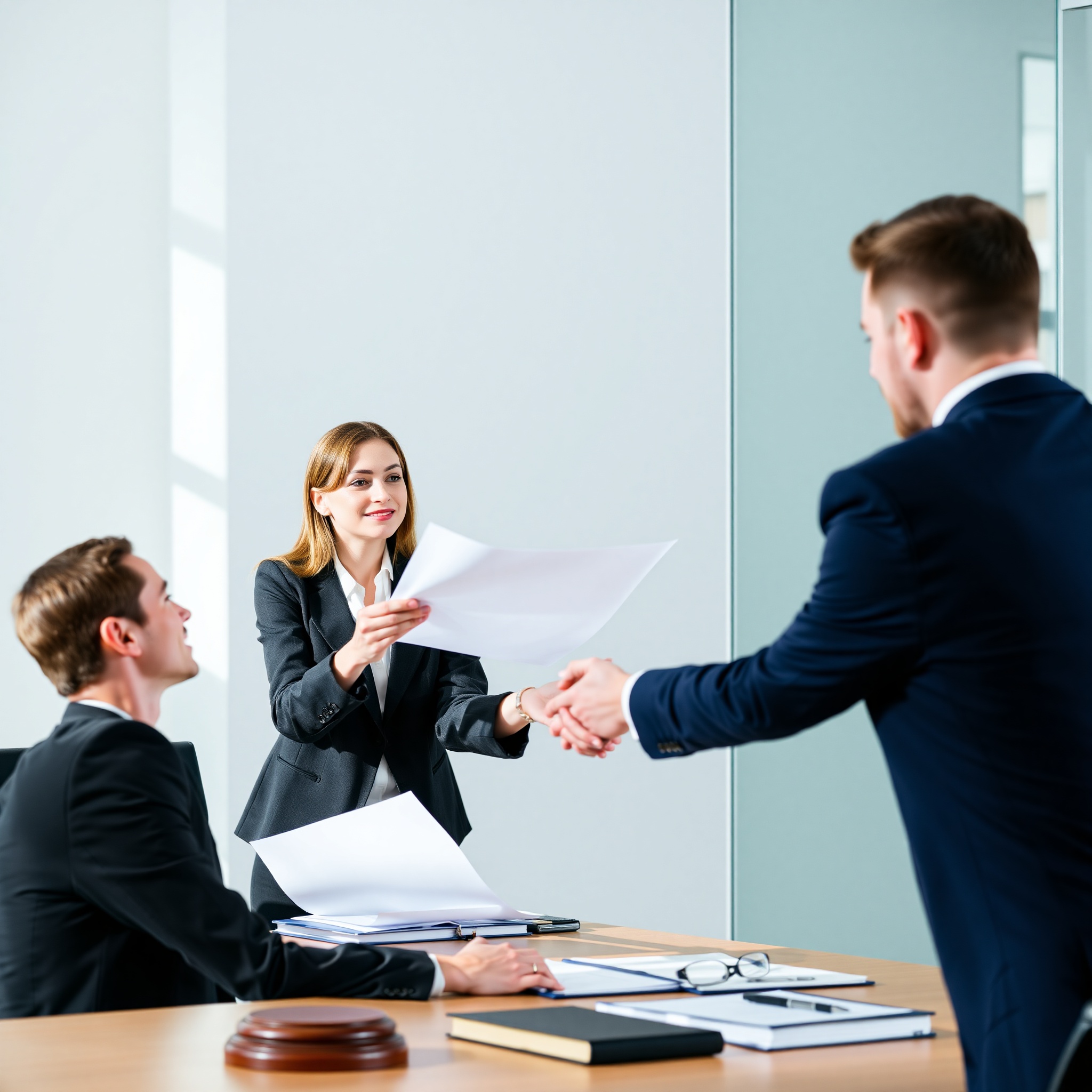 Business lawyer specialist explaining contract terms and legal protection to entrepreneur client