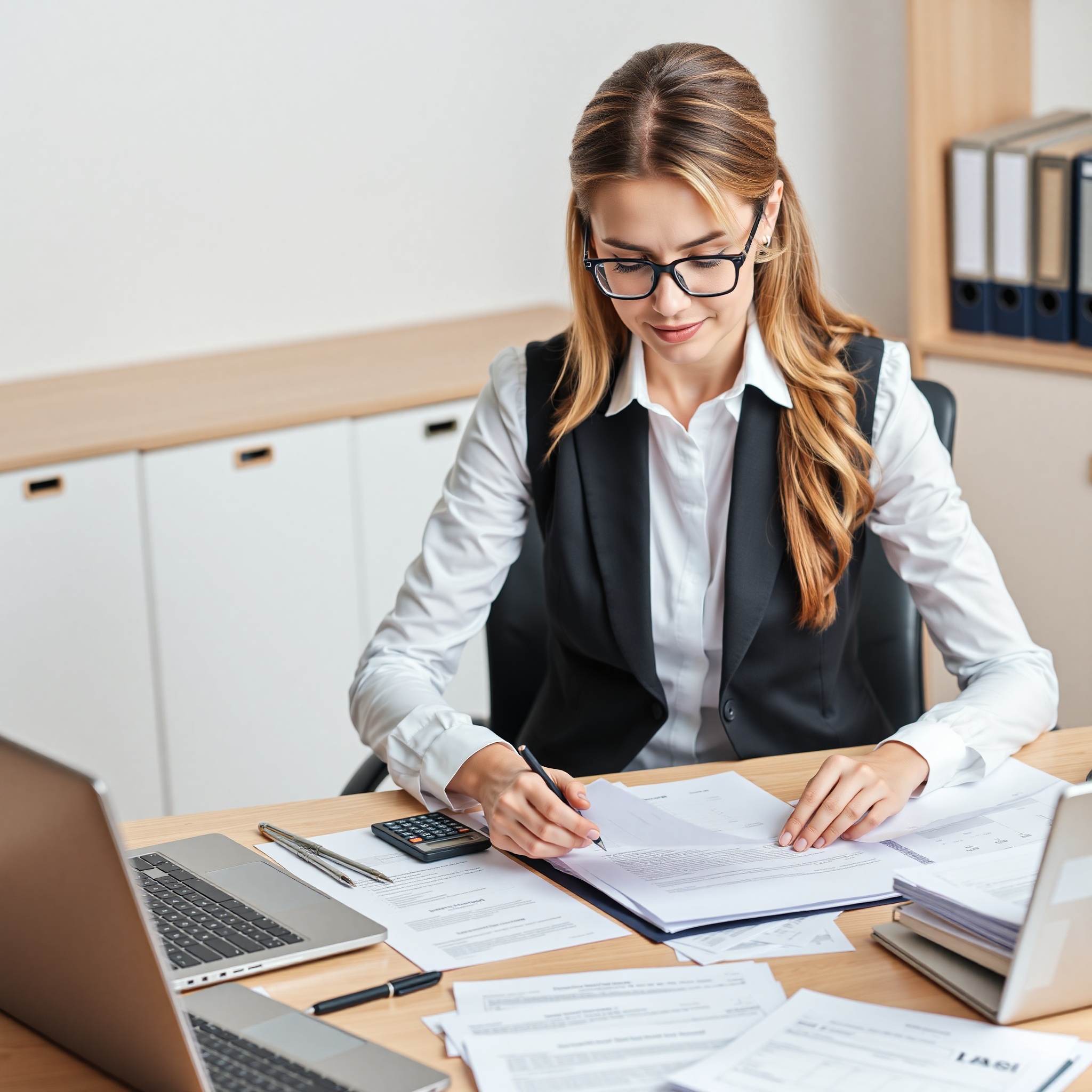 Tax professional preparing compliance documents and financial records for business